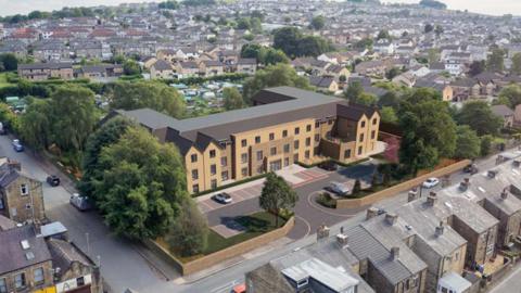 An aerial rendering of a new care home facility in Keighley.