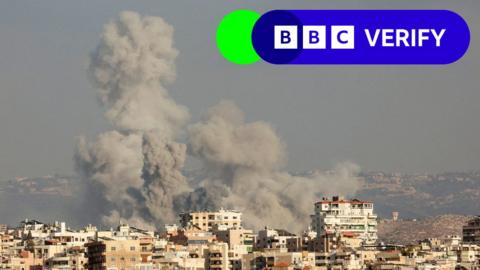 Smoke rises from an explosion in Tyre, Lebanon