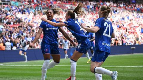 Chelsea players celebrate going 2-0 up