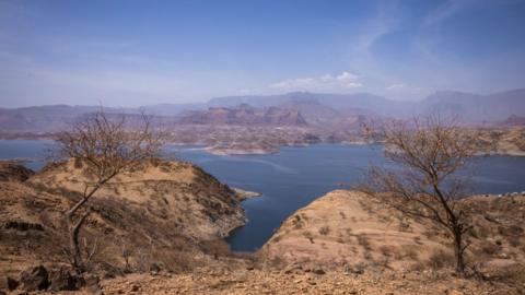 A reservoir in the Tekeze river, pictured in February 2024.