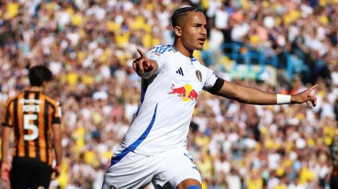 Mateo Joseph celebrates scoring for Leeds United against Hull City