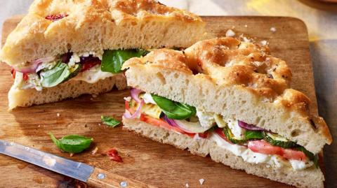 Marinated mozzarella focaccia sandwich
