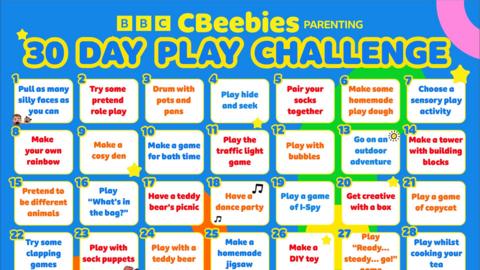 30 days of play challenge calendar with activities.