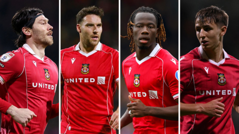 (From left to right) Wrexham quartet Kieffer Moore, Matty James, Issa Kabore and Max Cleworth