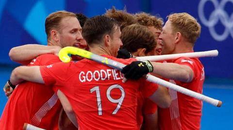 GB hockey celebrate win