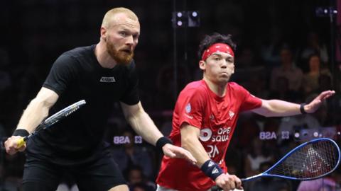 Joel Makin (left) in action against Victor Crouin