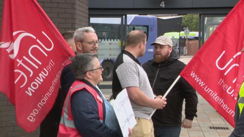 Workers on the picket line outside Govan subway