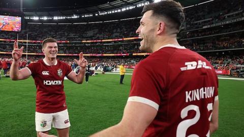 Owen Farrell and Blair Kinghorn celebrate