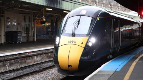 A Great Western Railway train stopped at a station