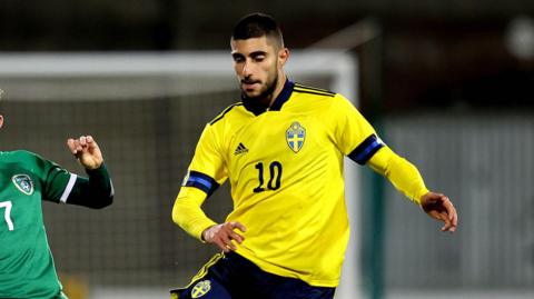 Rami Al Hajj playing for Sweden Under-21s