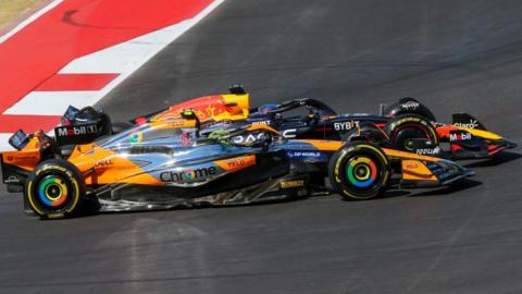 Lando Norris and Max Verstappen racing