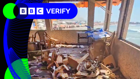 Screengrab from a verified video showing the aftermath of an air strike on a beach cafe in Gaza