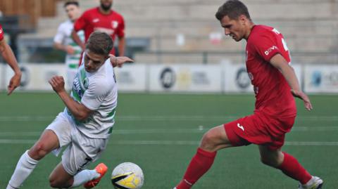 New Saints' Josh Daniels in action against Swift Hesperange