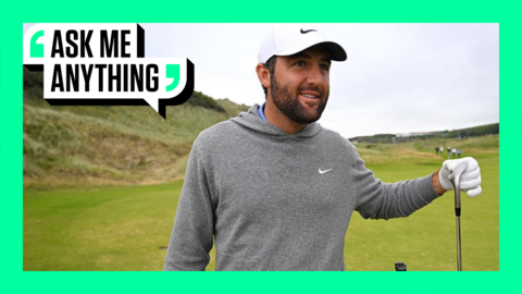 Scottie Scheffler at Royal Pinehurst with an Ask Me Anything border around him