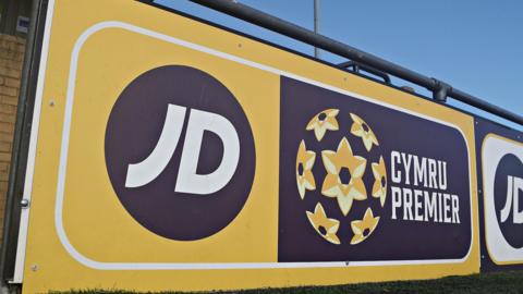 JD Cymru Premier branding on pitchside board