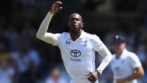 England fast bowler Jofra Archer celebrates taking a wicket
