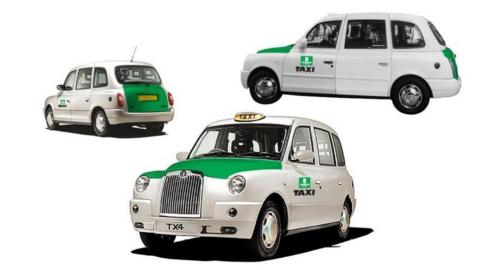 Plymouth taxi with green and white livery