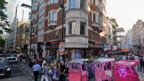 A general view of Charing Cross Road next to Leicester Square.