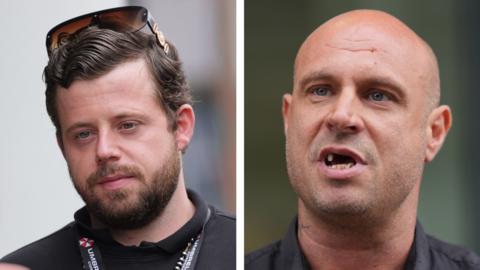 Keith Silk and Jonathan Glover. Keith Silk on the left has dark hair and a dark beard. He is wearing dark clothing with lanyards around his neck. Jonathan Glover on the right has a shaved head and is missing several teeth.