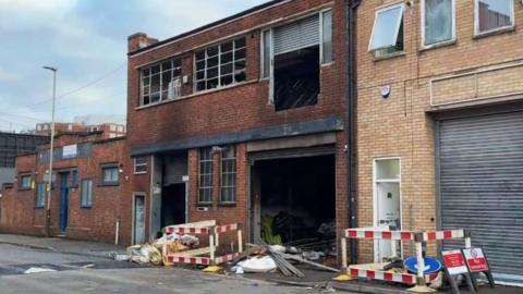 Day after the fire at a warehouse in Burnmoor Street, Leicester