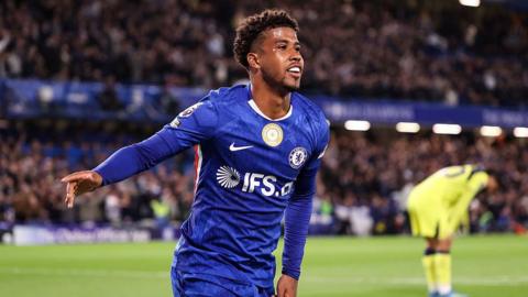 Andrey Santos celebrates scoring for Chelsea