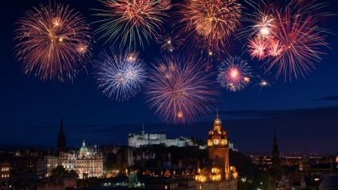 Fireworks over Edinburgh Castle.