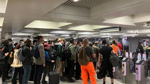 A queue at Victoria Tube station