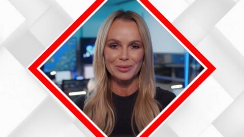 Amanda Holden within the Scam Safe red diamond branding