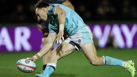 Jamie Dobie scores a try for Glasgow against Ospreys