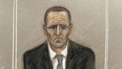 ourt artist sketch of Paul Doyle, appearing at Liverpool Crown Court, where he was being sentenced, charged with seven offences following the incident.