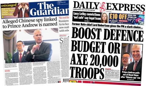 The front pages of the Guardian and the Daily Express