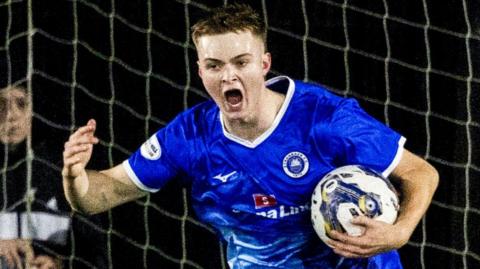 Stranraer's Ross Edgar celebrates