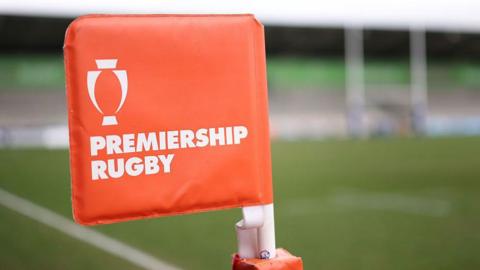 A Premiership Rugby flag is seen prior to the PREM Rugby 