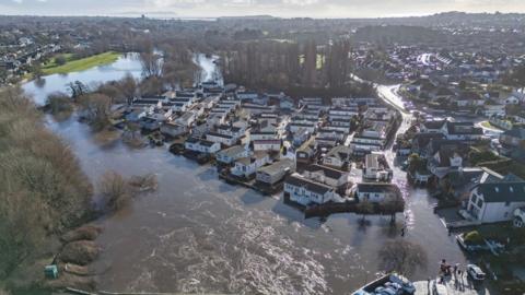 A drone shot of a severely flooded area at Lower Stour on 28 January.