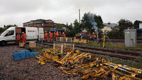 Network Rail working on the Northumberland line at Bedlington South