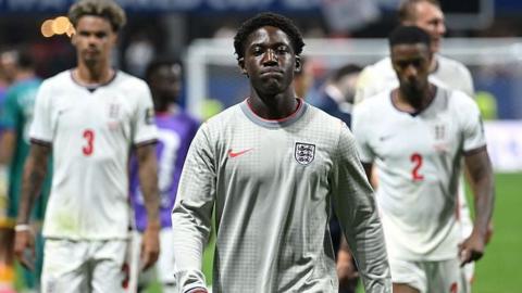 Close up of Kobbie Mainoo after England's defeat by Argentina