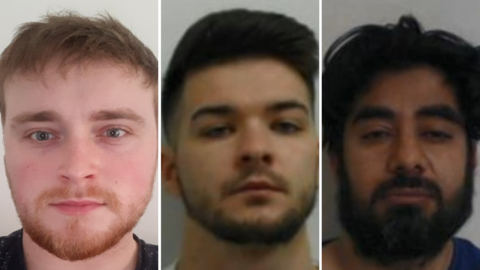 A composite of three mugshots. Mr Rankin has a ginger beard and short brown hair. Mr Brown has short brown hair and a brown beard. Mr Yousaf has medium black hair and a black beard.