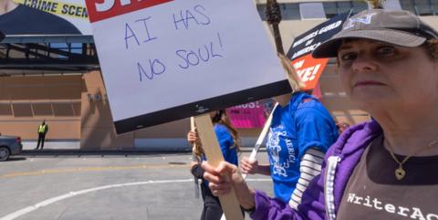 Writer protesting in Los Angeles