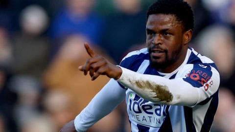 West Bromwich Albion striker Josh Maja celebrates his goal