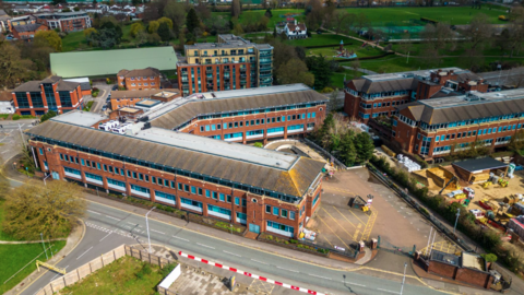 A bird's eye view of St Martin's Place, a three-storey office building.