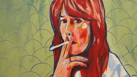 A painting of Natalie's mother smoking a cigarette 