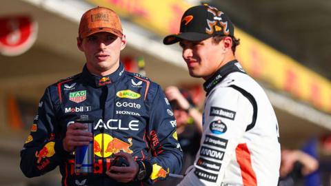 Red Bull's Max Verstappen and McLaren's Lando Norris pictured after qualifying for the United States Grand Prix