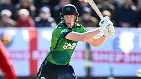 Harry Tector in action for Ireland during a T20 international against England at Malahide in September 2025