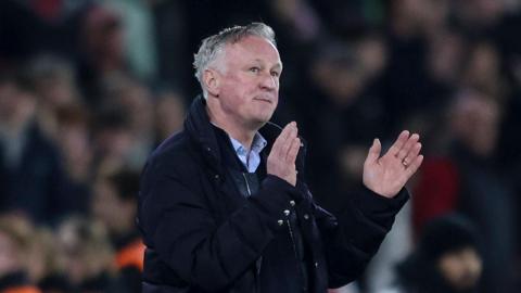 Michael O'Neill claps the fans