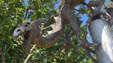 A close up of the Sneinton Dragon bearing its teeth.