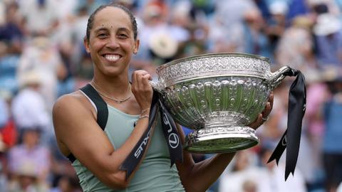 Madison Keys holds the Eastbourne trophy