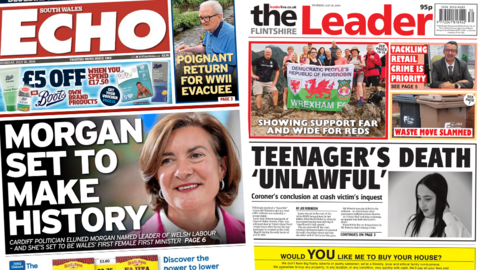 South Wales Echo and The Flintshire Leader front pages