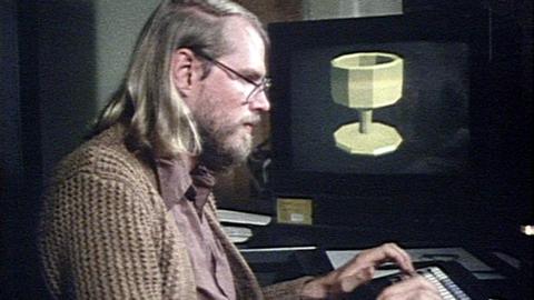 Jim Blinn modelling a 3D cup on the computer