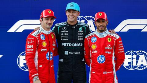 Charles Leclerc, George Russell and Lewis Hamilton