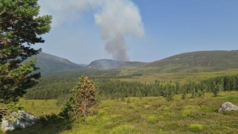 Handout photo courtesy of Duncan Ferguson of a wildfire burning in heathland in the Cairngorms National Park. 